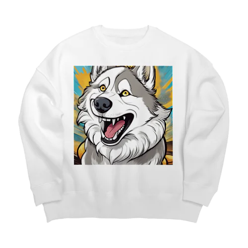 笑うハスキー犬 Big Crew Neck Sweatshirt