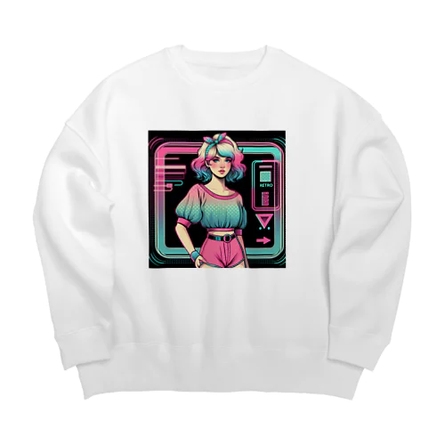 ニューレトロな女の子イラスト Big Crew Neck Sweatshirt