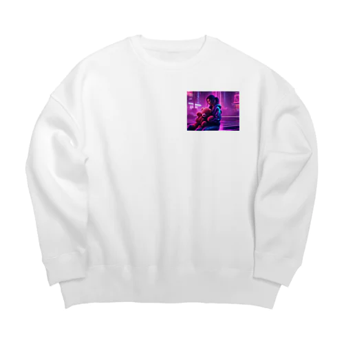 くまのぬいぐるみと女性 Big Crew Neck Sweatshirt