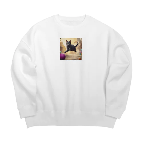 おもちゃを追いかけジャンプする猫ちゃん Big Crew Neck Sweatshirt