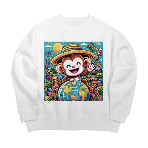 happiness monkey Big Crew Neck Sweatshirt
