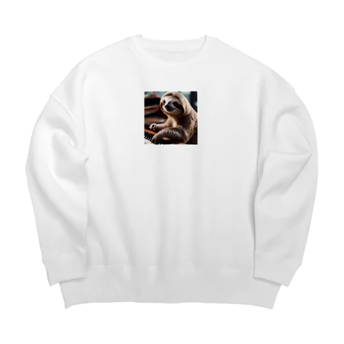 ピアノを弾くナマケモノ Big Crew Neck Sweatshirt