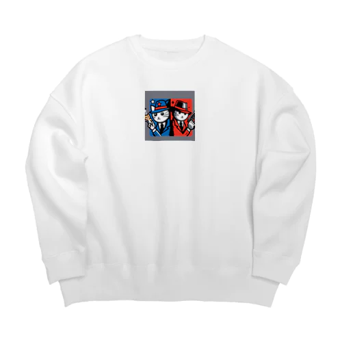 ライバル同士の猫 Big Crew Neck Sweatshirt