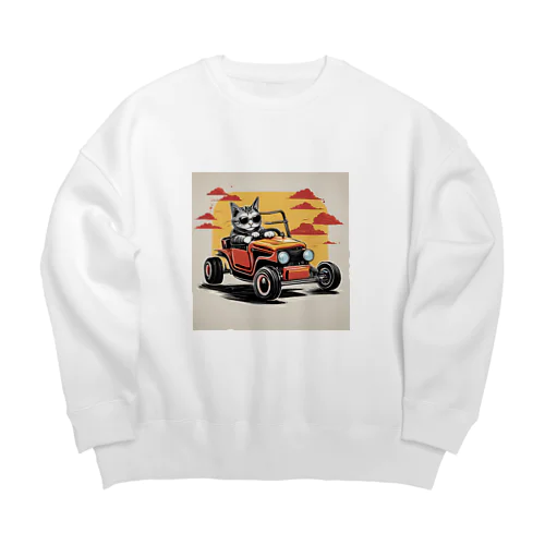 ホットロッドを操る猫 Big Crew Neck Sweatshirt