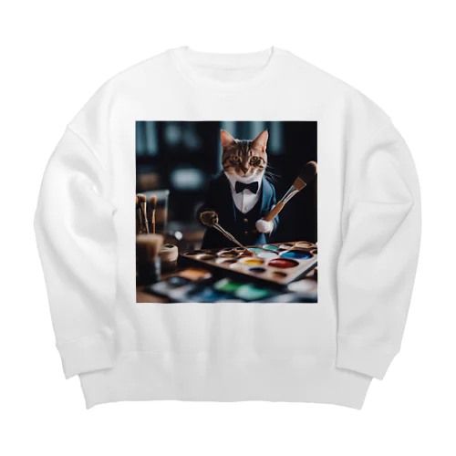 一匹の個性的な猫が絵筆を握っています Big Crew Neck Sweatshirt