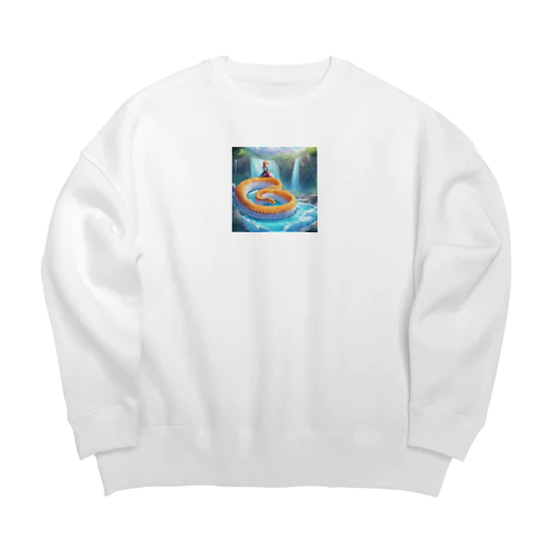 寒冷地の滝を氷結させながら氷の美しさに魅了されて喜んでいる蛇 Big Crew Neck Sweatshirt