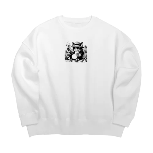 白摂生なネコ Big Crew Neck Sweatshirt