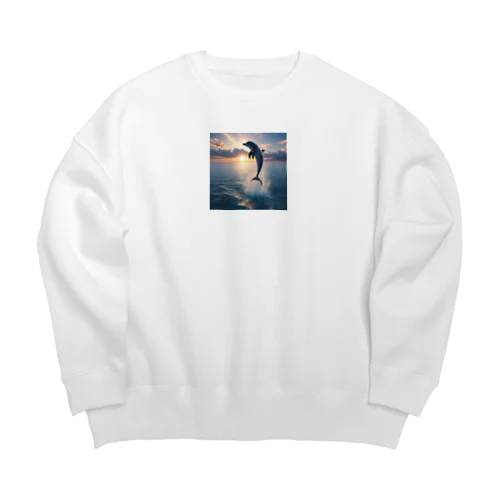 夕日とイルカ🐬🌅 Big Crew Neck Sweatshirt