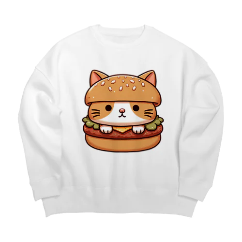 猫バーガー Big Crew Neck Sweatshirt