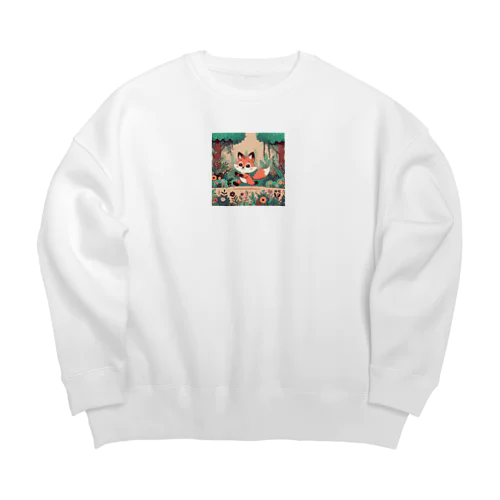 レトロてくてくきつね Big Crew Neck Sweatshirt