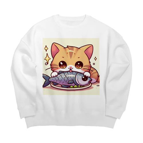 魚を前にドヤ顔にゃんこ☆ Big Crew Neck Sweatshirt