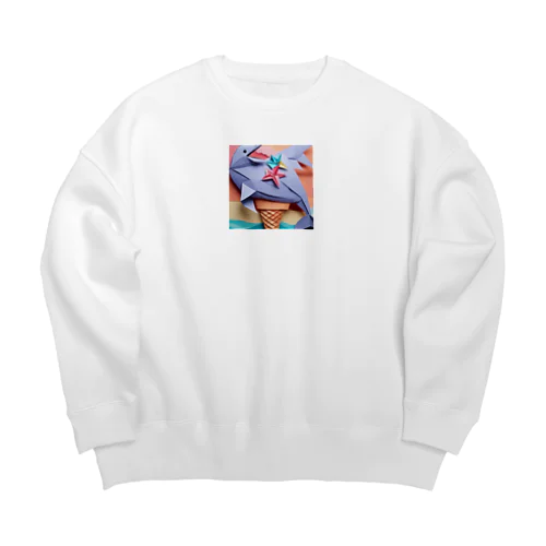 ice meets オリガミイルカ Big Crew Neck Sweatshirt