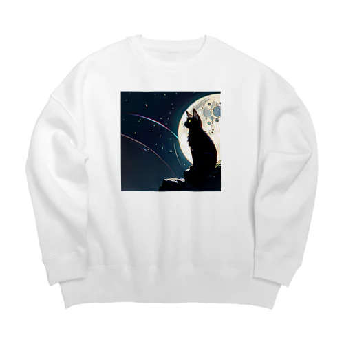 月夜を眺める黒猫 Big Crew Neck Sweatshirt