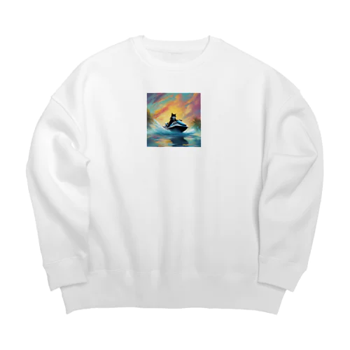 じぇっとすきーをするねこ Big Crew Neck Sweatshirt