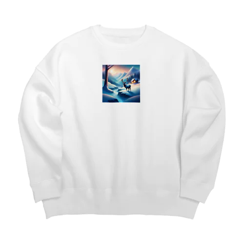 極光の冬景色とトナカイ Big Crew Neck Sweatshirt