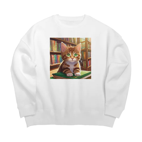 茶猫と図書室 Big Crew Neck Sweatshirt