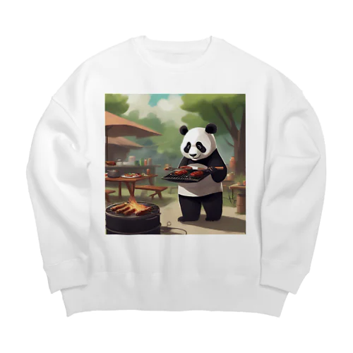 「食欲をそそるパンダが食事を運びます！」 Big Crew Neck Sweatshirt