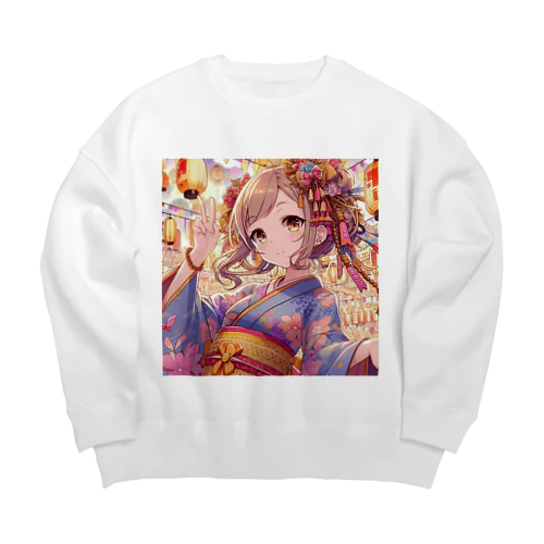 お祭りを楽しむ浴衣美少女 Big Crew Neck Sweatshirt