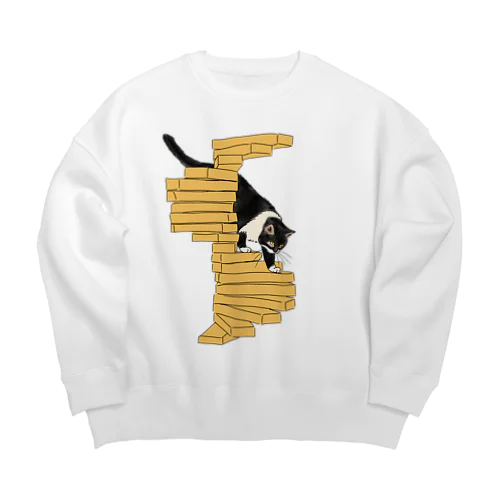 階段を降りる猫 Big Crew Neck Sweatshirt