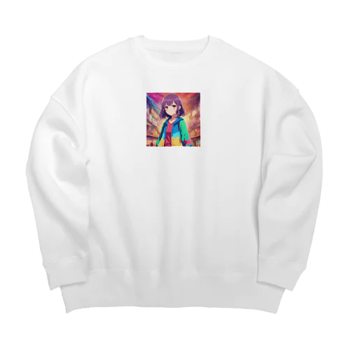 ポップカラーのカーディガンな女の子 Big Crew Neck Sweatshirt