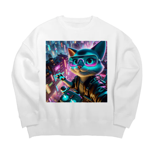 疾走するサイバースペースで、クールなにゃんこたちが都市を舞台に華麗に活躍！ Big Crew Neck Sweatshirt