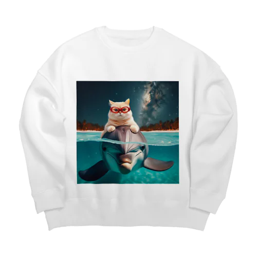 イルカと猫が海を共に泳ぐ異種間の絆が存在 Big Crew Neck Sweatshirt