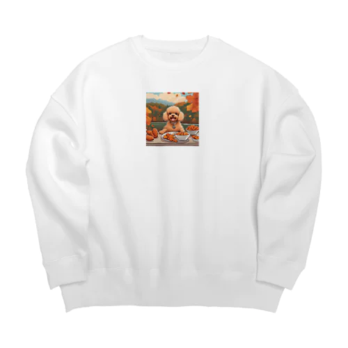 秋を楽しむトイプードル Big Crew Neck Sweatshirt