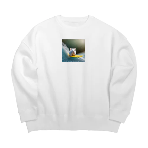 サーフィンをする白いハムスター Big Crew Neck Sweatshirt