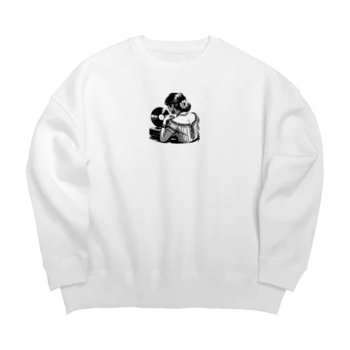 音楽を聴く女の人 Big Crew Neck Sweatshirt