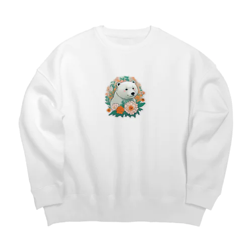 花に囲まれている白くま Big Crew Neck Sweatshirt