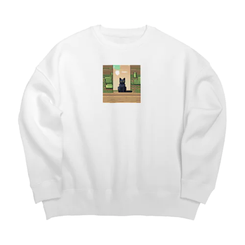 街中でたたずむ黒猫 Big Crew Neck Sweatshirt