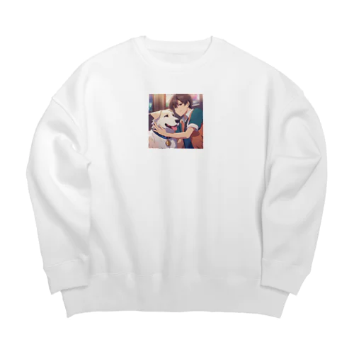 珍しい友情！可愛らしい少年とワンちゃん Big Crew Neck Sweatshirt