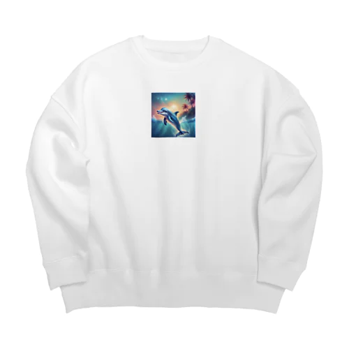 水面を跳ねるイルカ Big Crew Neck Sweatshirt