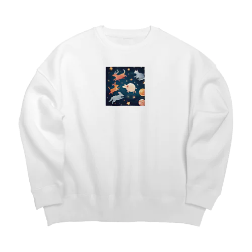 宇宙の楽園で共に輝く、かわいい動物たち Big Crew Neck Sweatshirt