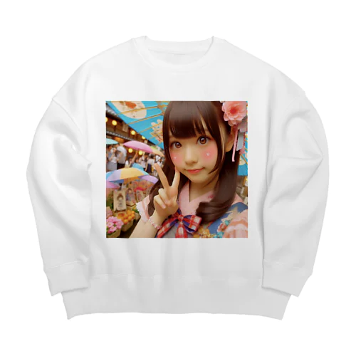 和傘の女の子 Big Crew Neck Sweatshirt