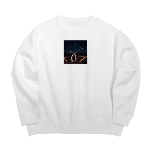 星を眺めているアライグマ Big Crew Neck Sweatshirt