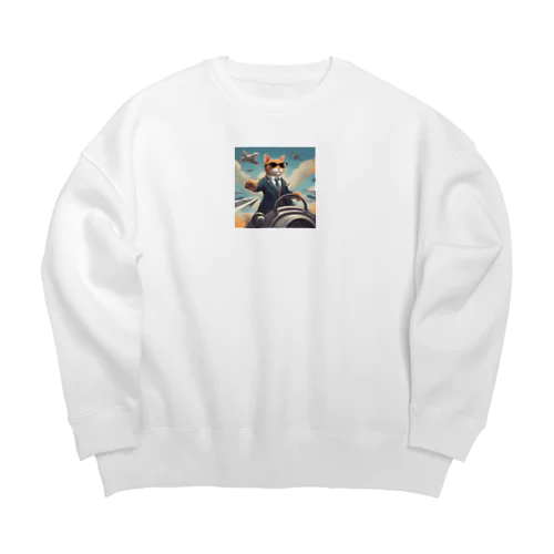 カッコいいネコ機長　その② Big Crew Neck Sweatshirt