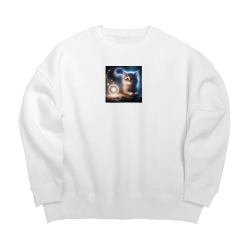 好奇心と光の絆、遊び心あふれる猫 Big Crew Neck Sweatshirt