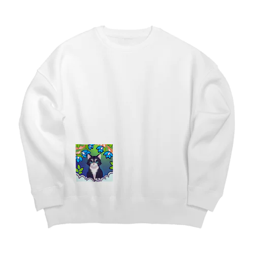 flowers and black cat Big Crew Neck Sweatshirt