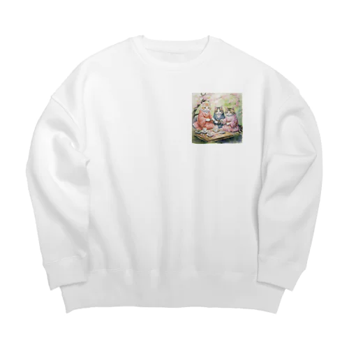 森の中でお茶会をする猫たち Marsa 106 Big Crew Neck Sweatshirt