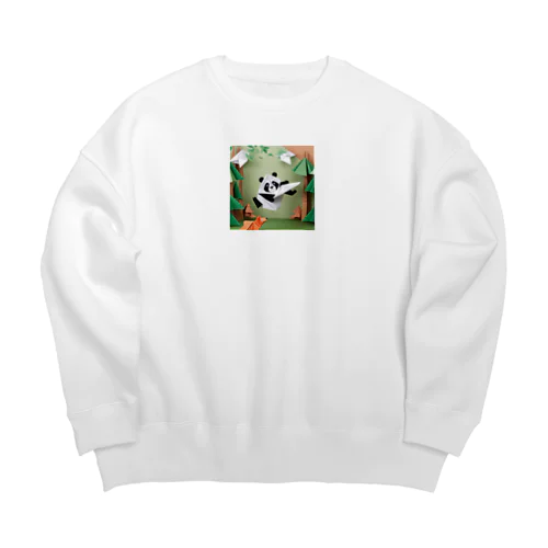 フリスビーで遊ぶ折り紙パンダ Big Crew Neck Sweatshirt