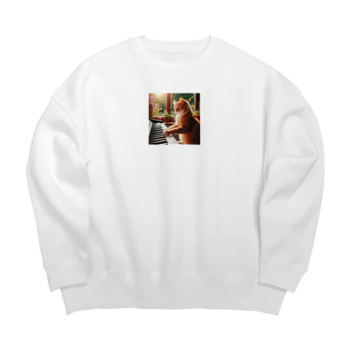 ピアノネコチャン Big Crew Neck Sweatshirt