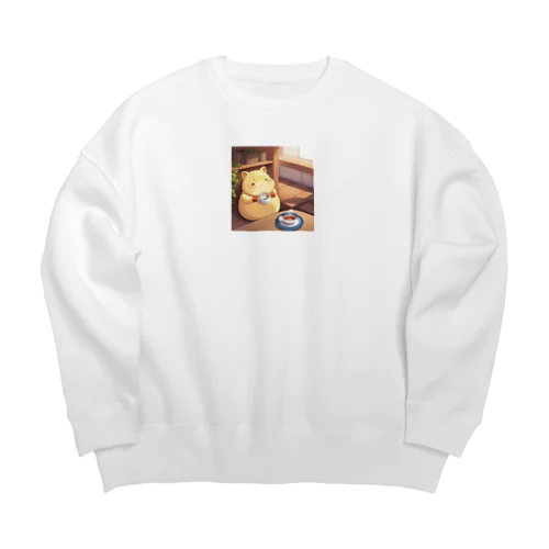 のほほんとスープを飲むカピバラくん Big Crew Neck Sweatshirt