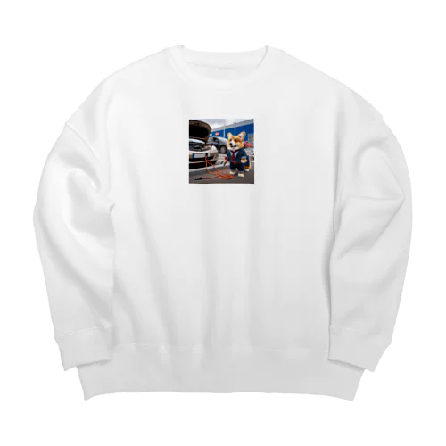 車のバッテリーがあがって、立ち往生しているコーギー Big Crew Neck Sweatshirt