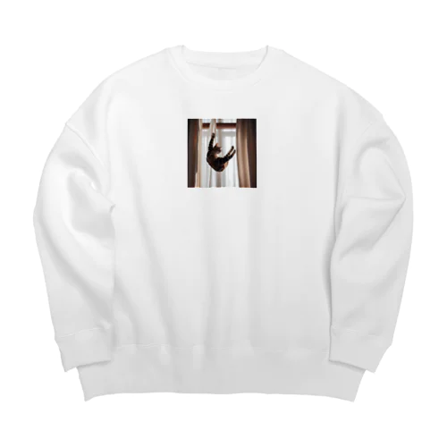 カーテンにつかまっているネコ Big Crew Neck Sweatshirt