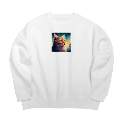 何かを眺める猫のグッズ Big Crew Neck Sweatshirt