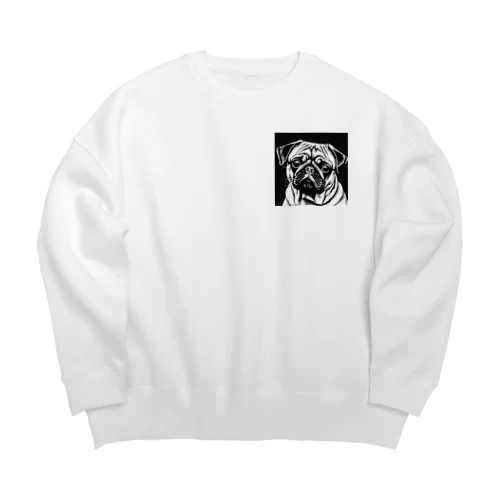 水墨画調のパグ Big Crew Neck Sweatshirt