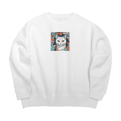 見つめる猫 Big Crew Neck Sweatshirt