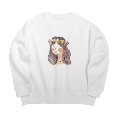 水彩画　花冠の女性 Big Crew Neck Sweatshirt