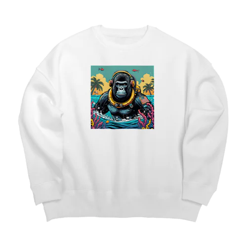 スキューバダイビングをするゴリラ Big Crew Neck Sweatshirt